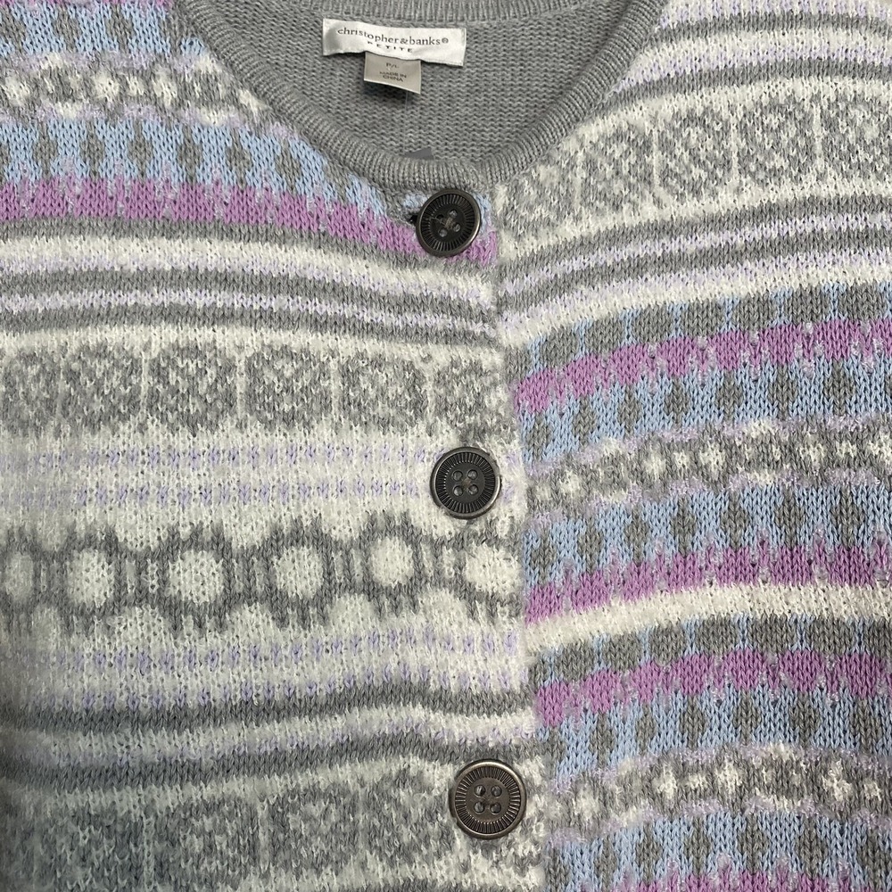 Christopher & Banks‎ Gray Fair isle Long Cardigan Sweater Women's Size L Petite - Picture 3 of 10